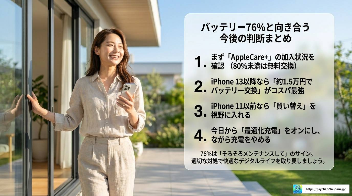 iPhoneバッテリー76パーセントの意味と今すぐすべき対処法