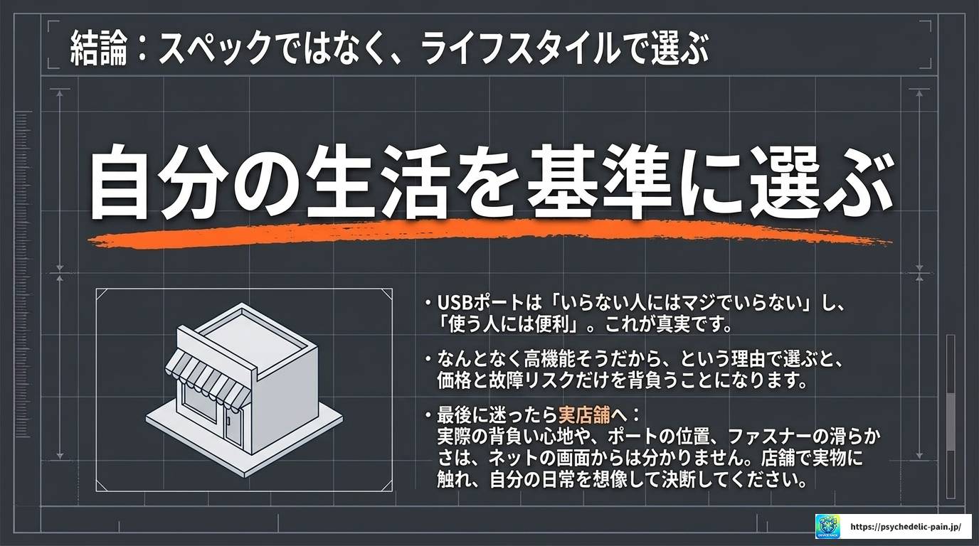 リュックのUSBポートはいらない？本音のメリット・デメリット比較
