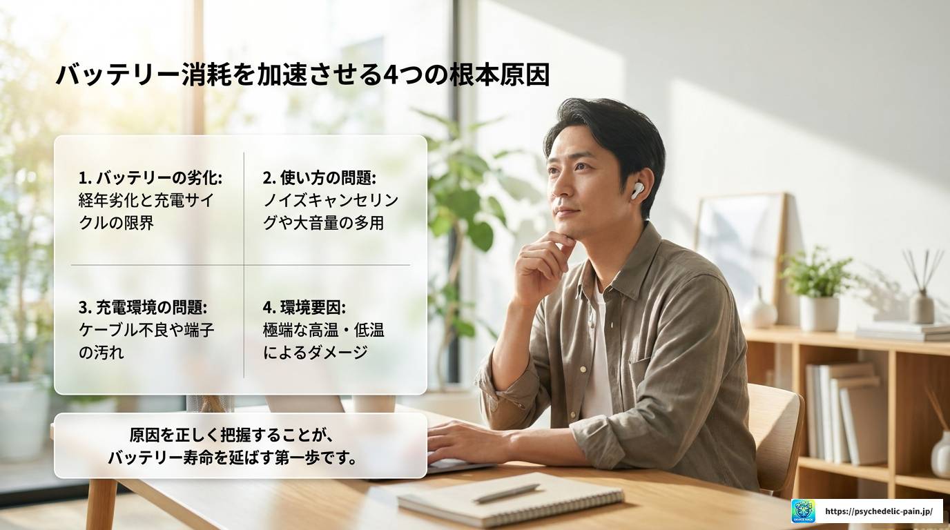 ワイヤレスイヤホンのバッテリーがすぐ切れる原因と対策