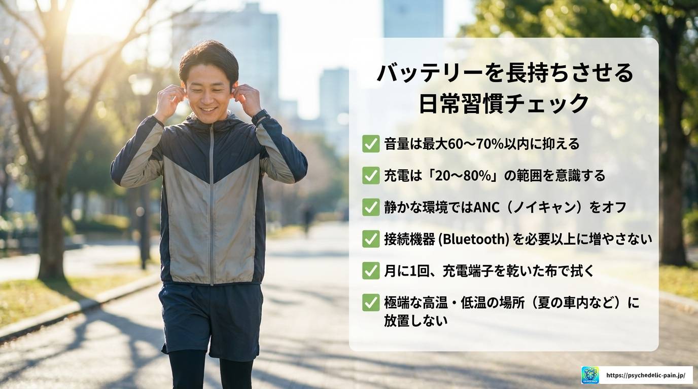 ワイヤレスイヤホンのバッテリーがすぐ切れる原因と対策
