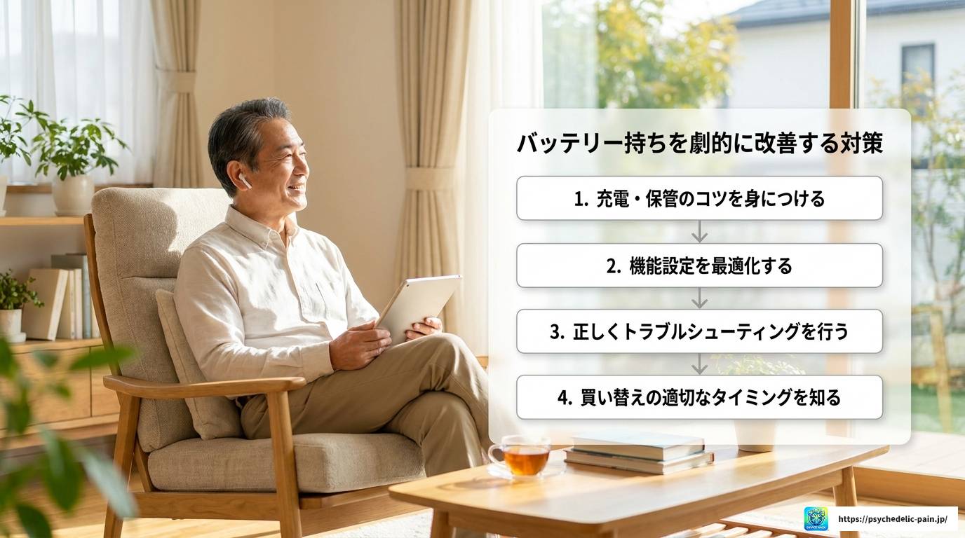 ワイヤレスイヤホンのバッテリーがすぐ切れる原因と対策